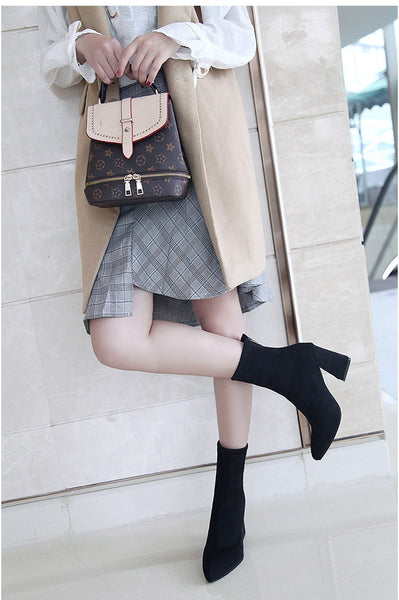 HOT Woman Shoes Sexy Zip Up Square High Heels Party Women Boots Winter