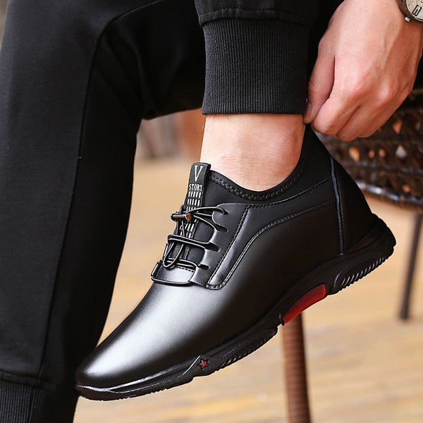 New Trend Young Men Genuine Leather Casual Shoes Lace Up  Leisure Height