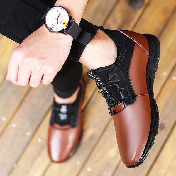 New Trend Young Men Genuine Leather Casual Shoes Lace Up  Leisure Height