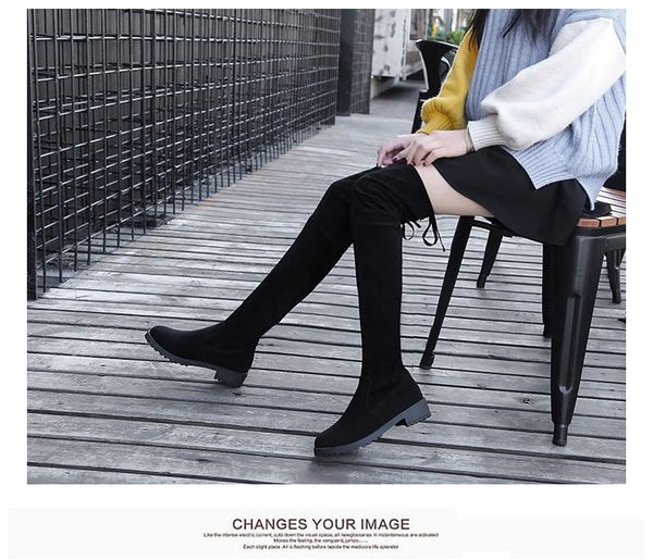 Winter Over The Knee Boots Women Stretch Fabric Thigh High Sexy Woman Shoe