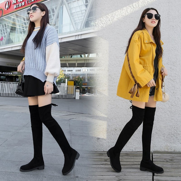 Winter Over The Knee Boots Women Stretch Fabric Thigh High Sexy Woman Shoe