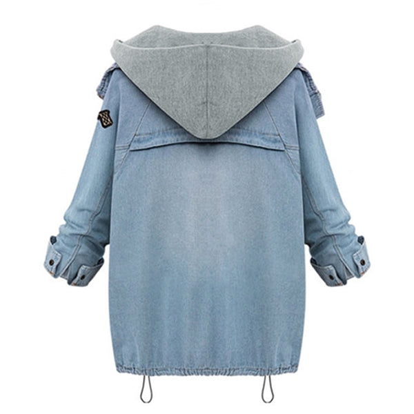 Women Two Piece Set Winter Denim Jacket Hooded Plus Size Casual Coat Lady Outerwear
