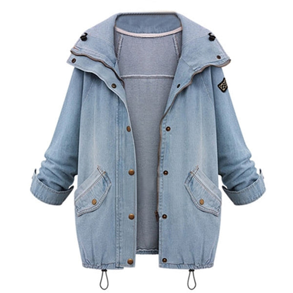 Women Two Piece Set Winter Denim Jacket Hooded Plus Size Casual Coat Lady Outerwear