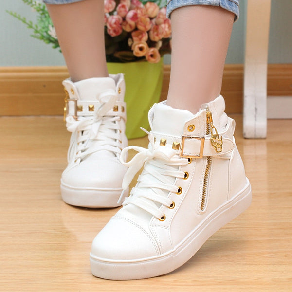 Canvas shoes  women shoes fashion zipper wedge High top solid color white