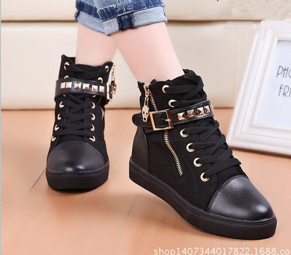 Canvas shoes  women shoes fashion zipper wedge High top solid color white
