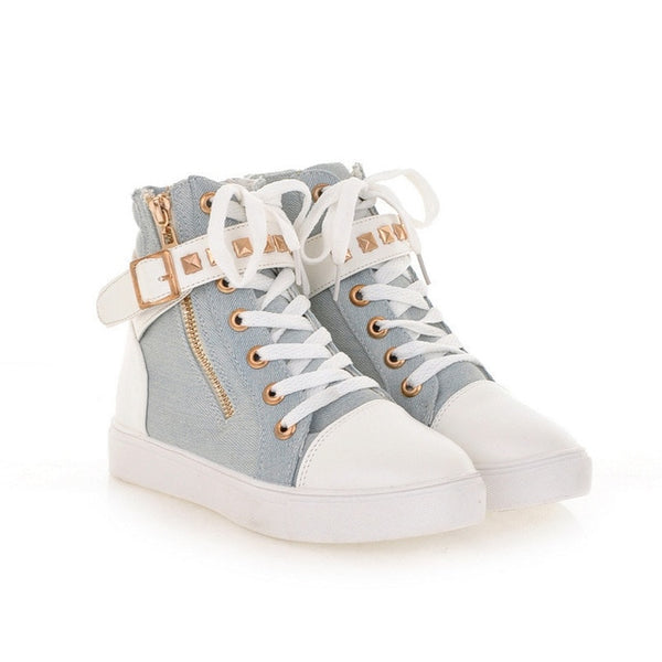 Canvas shoes  women shoes fashion zipper wedge High top solid color white