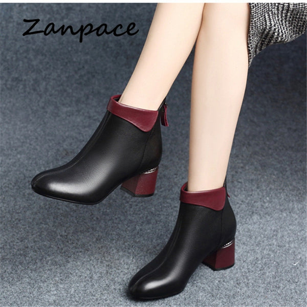 Zanpace New Women Boots Autumn High Heels Women Ankle Shoes Size 35-42
