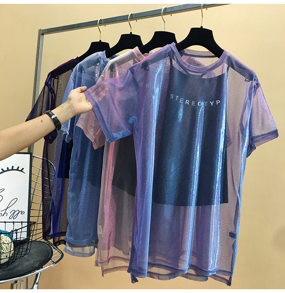 Network red with purple mesh short sleeve  Hip-Hop Clothes MA5