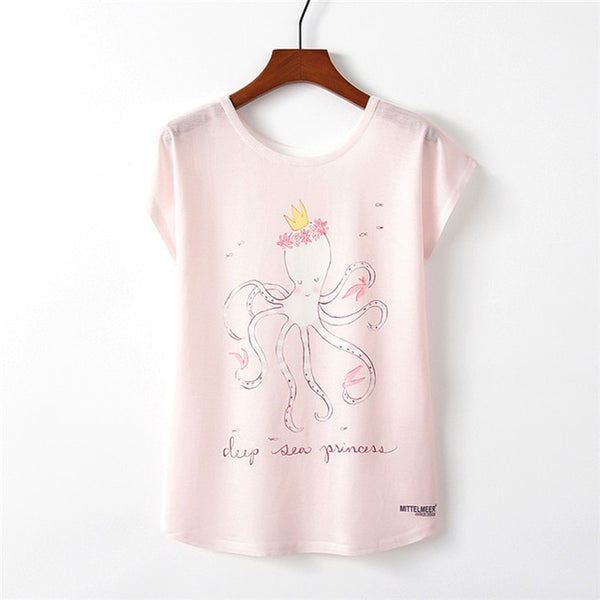 Summer Autumn Women Cute Style Bird Print Loose