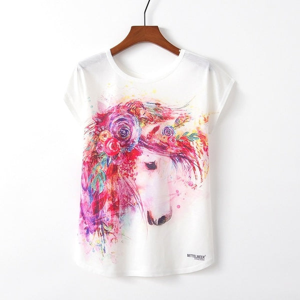 Summer Autumn Women Cute Style Bird Print Loose
