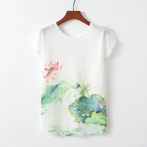 Summer Autumn Women Cute Style Bird Print Loose