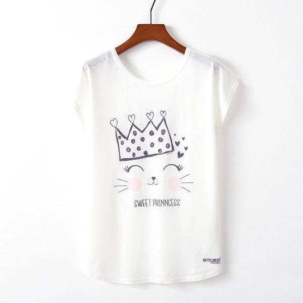 Summer Autumn Women Cute Style Bird Print Loose