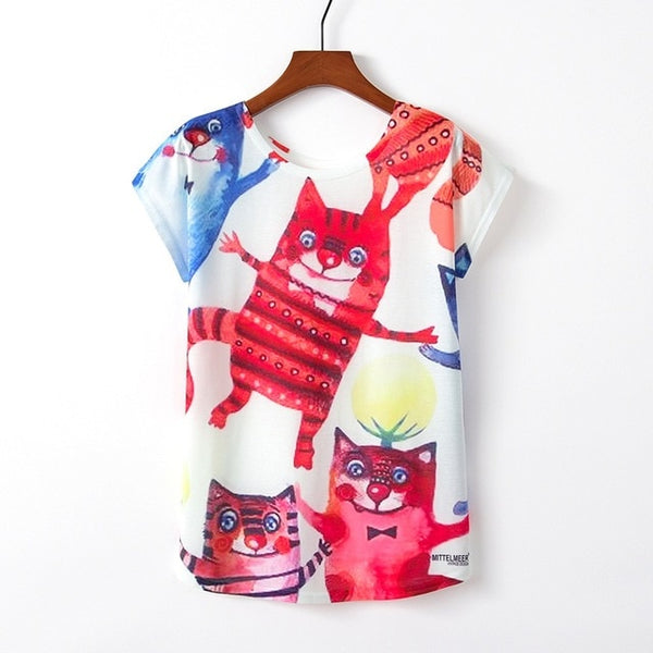 Summer Autumn Women Cute Style Bird Print Loose