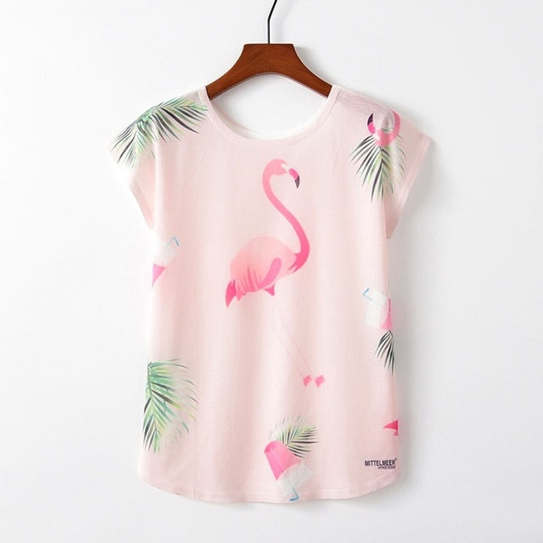 Summer Autumn Women Cute Style Bird Print Loose