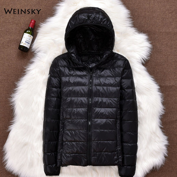 Winter Women Ultralight Thin Down Jacket White Duck Down Hooded Jackets Long Sleeve