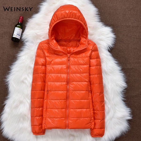 Winter Women Ultralight Thin Down Jacket White Duck Down Hooded Jackets Long Sleeve