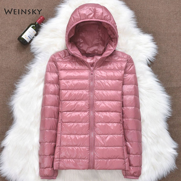 Winter Women Ultralight Thin Down Jacket White Duck Down Hooded Jackets Long Sleeve