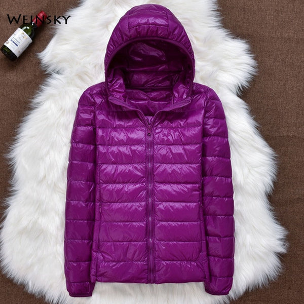 Winter Women Ultralight Thin Down Jacket White Duck Down Hooded Jackets Long Sleeve