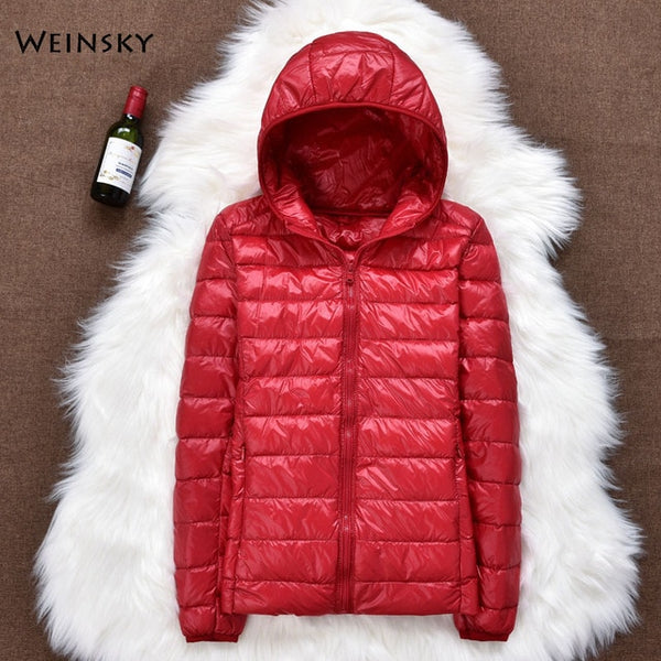 Winter Women Ultralight Thin Down Jacket White Duck Down Hooded Jackets Long Sleeve