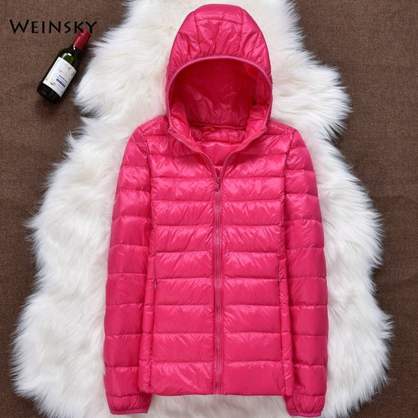 Winter Women Ultralight Thin Down Jacket White Duck Down Hooded Jackets Long Sleeve