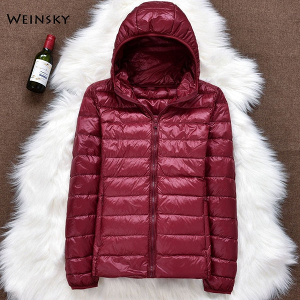 Winter Women Ultralight Thin Down Jacket White Duck Down Hooded Jackets Long Sleeve