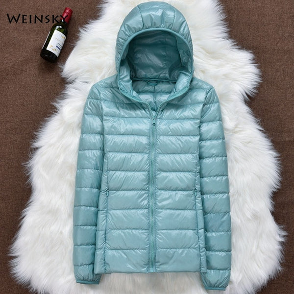 Winter Women Ultralight Thin Down Jacket White Duck Down Hooded Jackets Long Sleeve