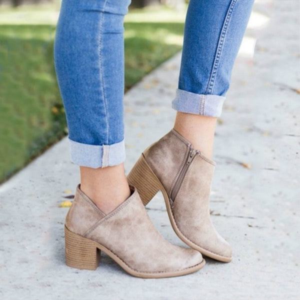 Chic Autumn Women Shoes Retro High Heel Ankle Boots Female Block Mid Heels Casual Botas Mujer