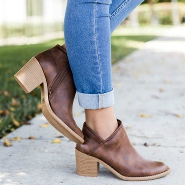 Chic Autumn Women Shoes Retro High Heel Ankle Boots Female Block Mid Heels Casual Botas Mujer
