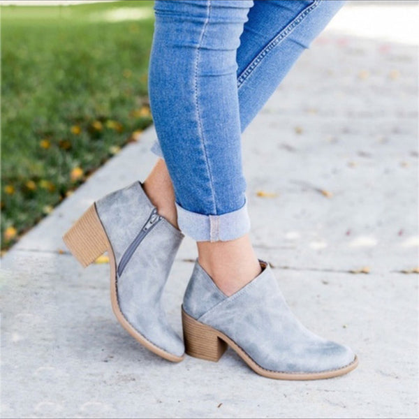 Chic Autumn Women Shoes Retro High Heel Ankle Boots Female Block Mid Heels Casual Botas Mujer