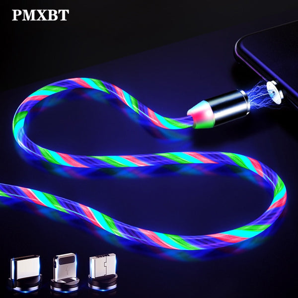 LED Glow Flowing Magnetic Charger Cable Luminous Lighting Fast Charging Micro USB Type C