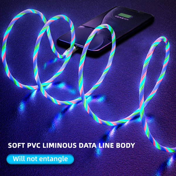 LED Glow Flowing Magnetic Charger Cable Luminous Lighting Fast Charging Micro USB Type C