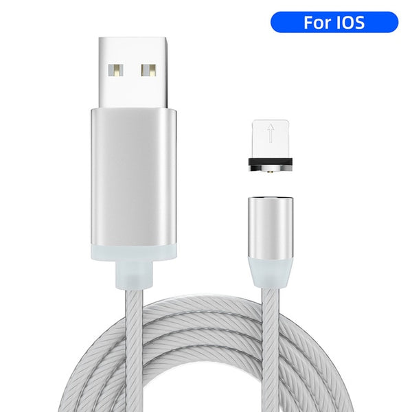 LED Glow Flowing Magnetic Charger Cable Luminous Lighting Fast Charging Micro USB Type C