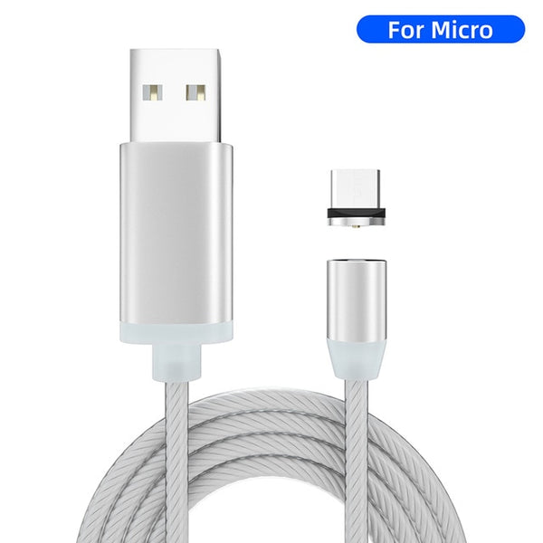 LED Glow Flowing Magnetic Charger Cable Luminous Lighting Fast Charging Micro USB Type C
