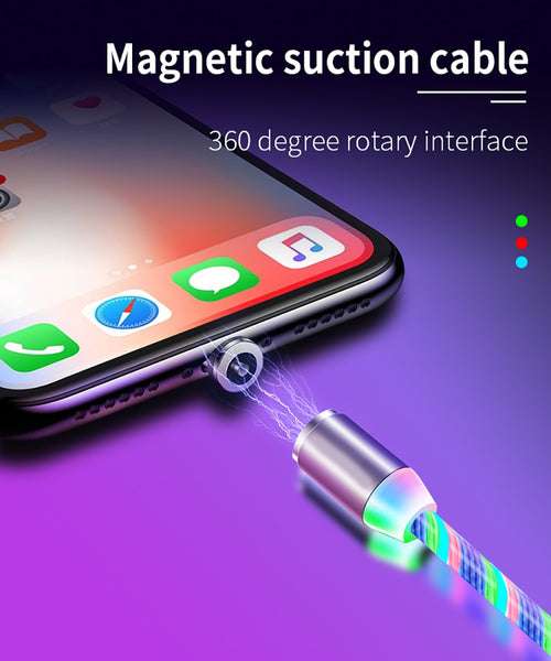 LED Glow Flowing Magnetic Charger Cable Luminous Lighting Fast Charging Micro USB Type C