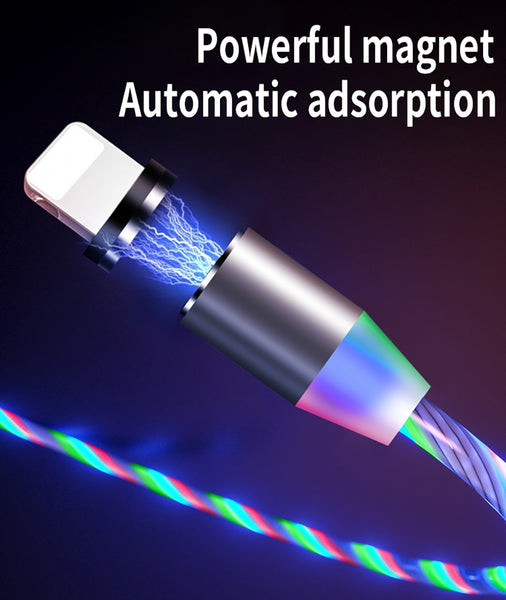 LED Glow Flowing Magnetic Charger Cable Luminous Lighting Fast Charging Micro USB Type C