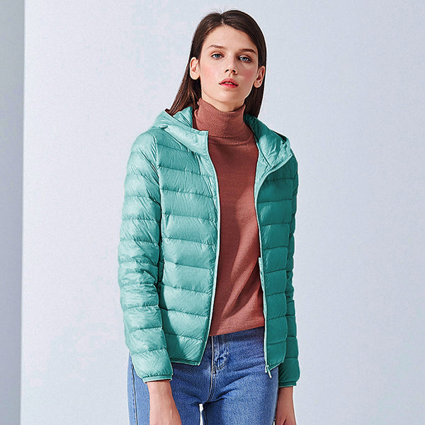Down jacket women hooded ultra thin 90% Ultra Light duck down coat Female winter large sizes Solid Portable