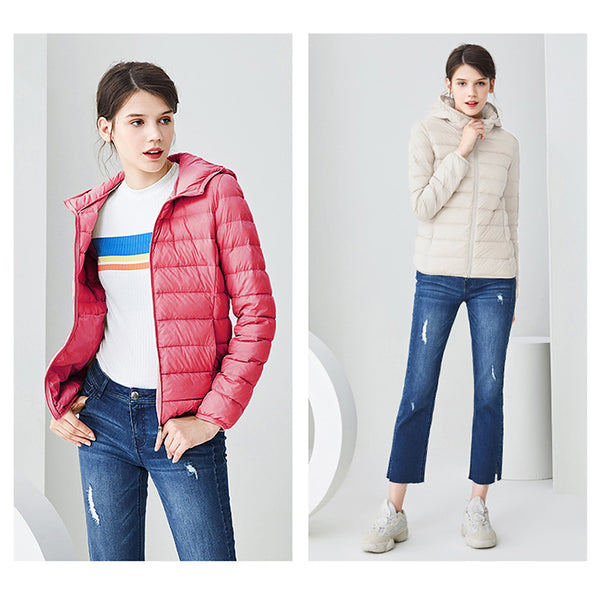 Down jacket women hooded ultra thin 90% Ultra Light duck down coat Female winter large sizes Solid Portable