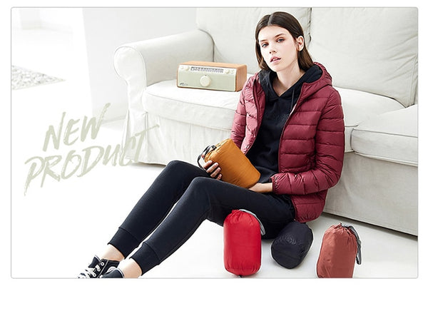 Down jacket women hooded ultra thin 90% Ultra Light duck down coat Female winter large sizes Solid Portable