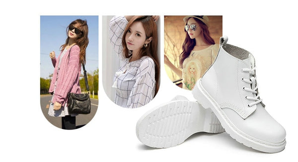 Genuine Leather Women white ankle Boots motorcycle  Shoes Woman punk Motorcycle Boots