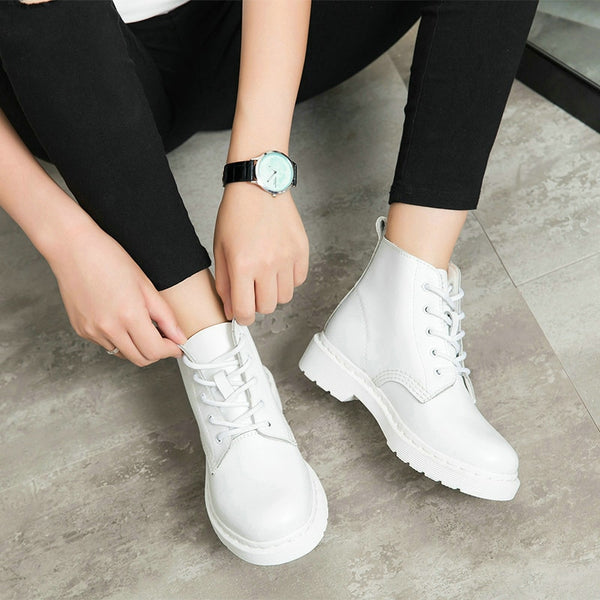 Genuine Leather Women white ankle Boots motorcycle  Shoes Woman punk Motorcycle Boots