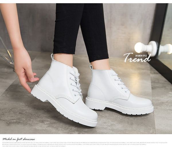 Genuine Leather Women white ankle Boots motorcycle  Shoes Woman punk Motorcycle Boots