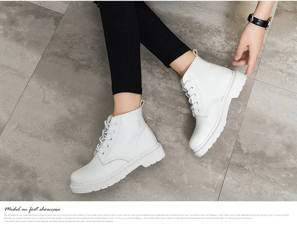 Genuine Leather Women white ankle Boots motorcycle  Shoes Woman punk Motorcycle Boots