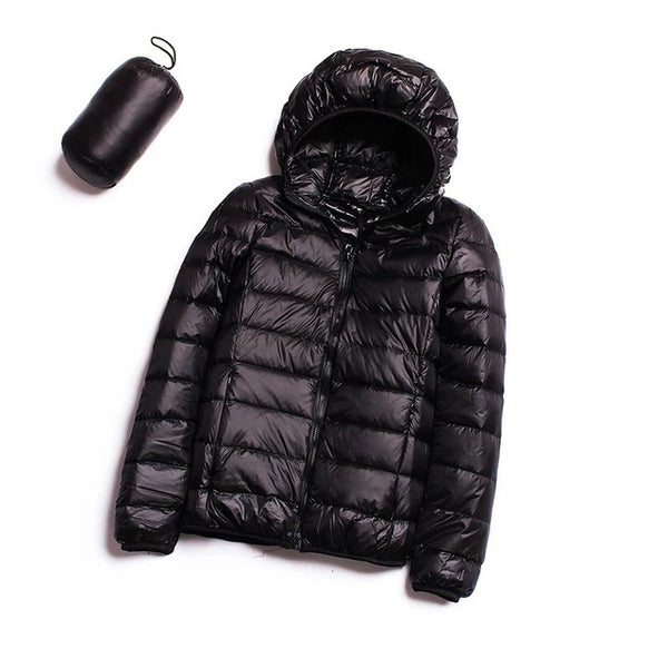 Down jacket women hooded ultra thin 90% Ultra Light duck down coat Female winter large sizes Solid Portable