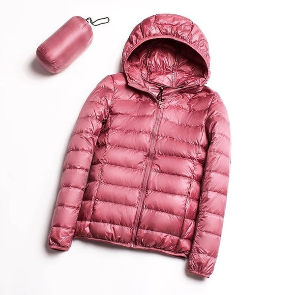 Down jacket women hooded ultra thin 90% Ultra Light duck down coat Female winter large sizes Solid Portable