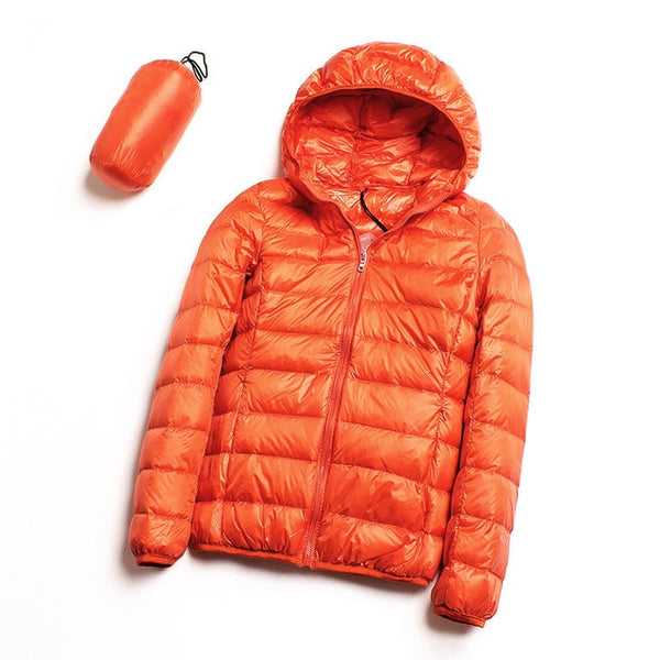 Down jacket women hooded ultra thin 90% Ultra Light duck down coat Female winter large sizes Solid Portable