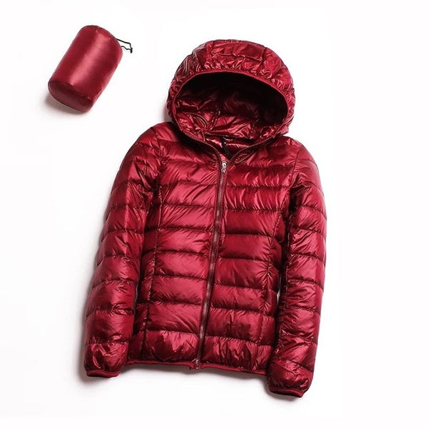 Down jacket women hooded ultra thin 90% Ultra Light duck down coat Female winter large sizes Solid Portable