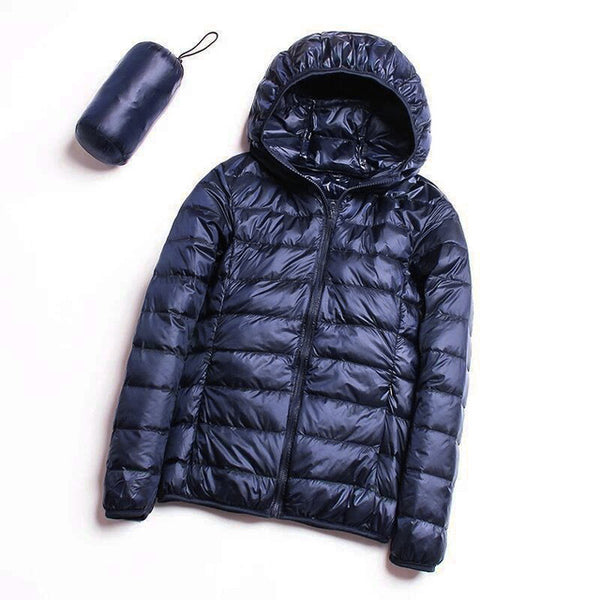 Down jacket women hooded ultra thin 90% Ultra Light duck down coat Female winter large sizes Solid Portable