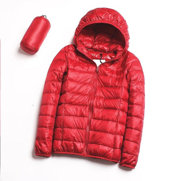 Down jacket women hooded ultra thin 90% Ultra Light duck down coat Female winter large sizes Solid Portable
