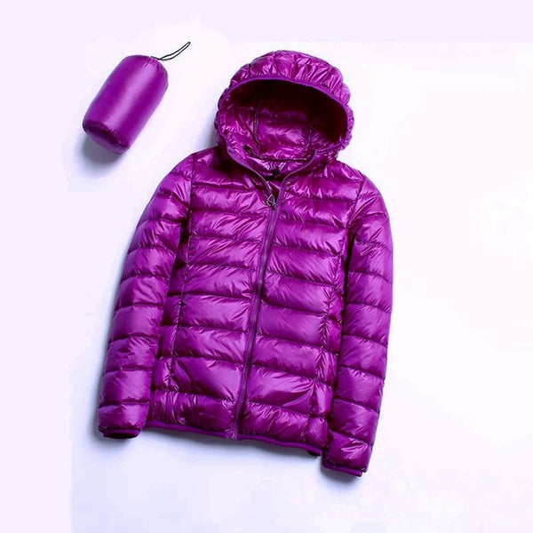 Down jacket women hooded ultra thin 90% Ultra Light duck down coat Female winter large sizes Solid Portable