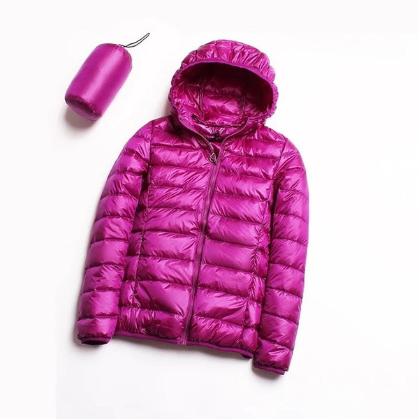 Down jacket women hooded ultra thin 90% Ultra Light duck down coat Female winter large sizes Solid Portable